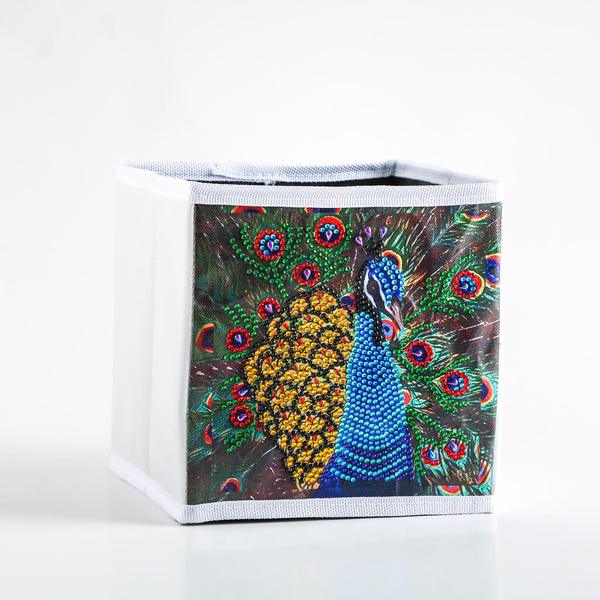 Peacock in Blue - DIY Diamond Collapsible Storage Basket