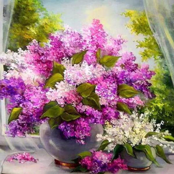 Lilac Flower by the Window - DIY Diamond Painting
