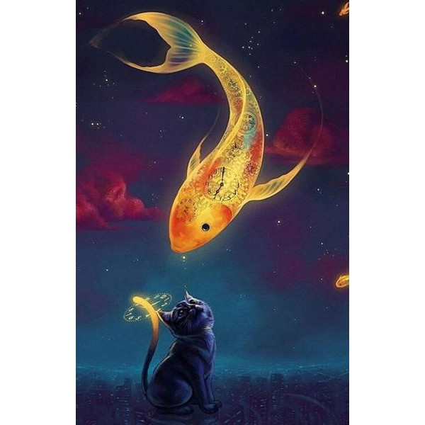 Golden Fish and a Cat - DIY Diamond Painting