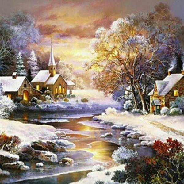 Village Covered in Snow - DIY Diamond Painting