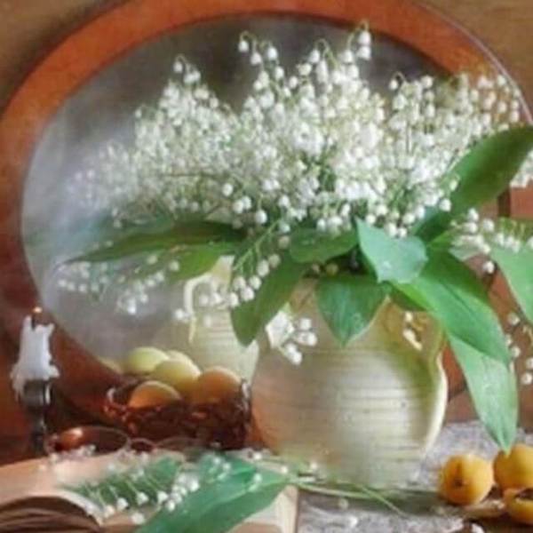 White Flower in a Table - DIY Diamond  Painting