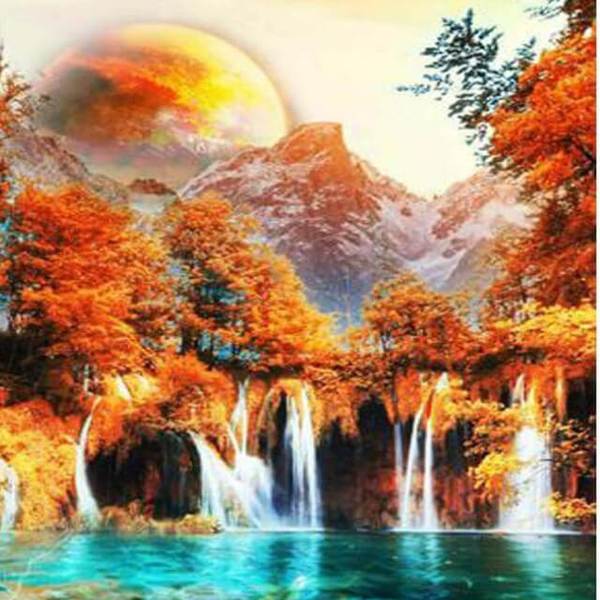 Waterfalls with rhinestones - DIY Diamond Painting