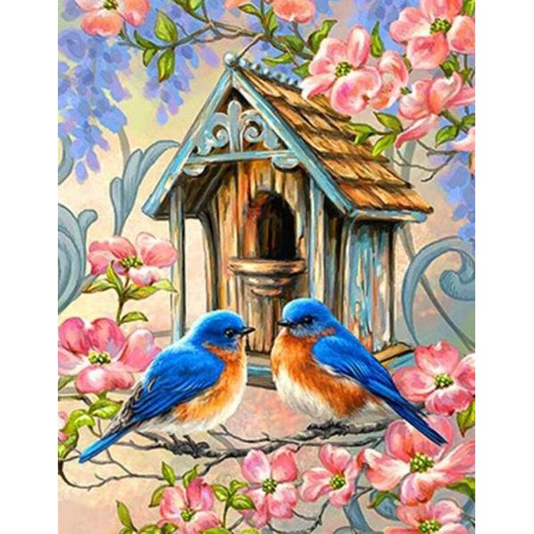 Blue Birds in a Tree House - DIY Diamond Painting