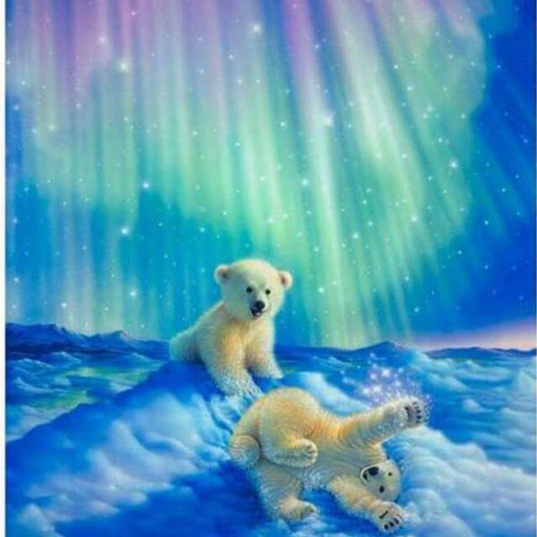 White Bears playing in the snow - DIY Diamond  Painting