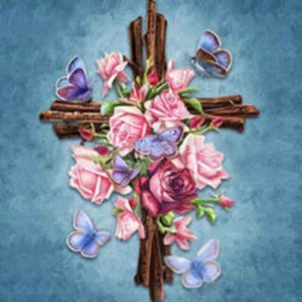 Wooden Cross with Roses - DIY Diamond Painting