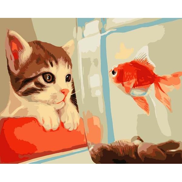 Cat and Gold Fish - DIY Painting By Numbers