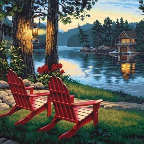 Rest House by the Lake - DIY Diamond Painting