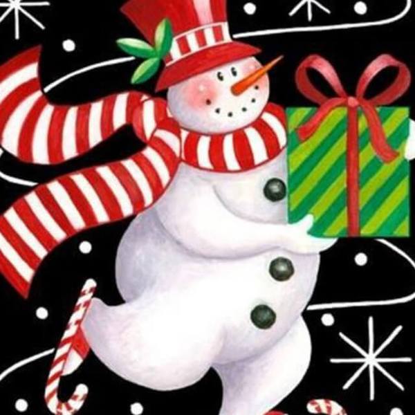 Snowman with a Gift - DIY Diamond  Painting