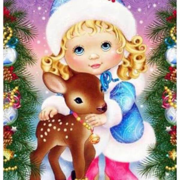 Girl and young deer - DIY Diamond Painting