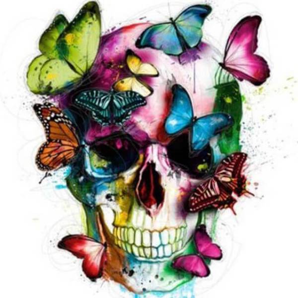 Colourful Skull with Butterflies  -  DIY Diamond  Painting