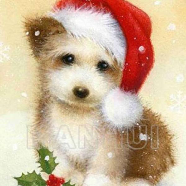 Puppy in a Christmas Hat - DIY Diamond  Painting