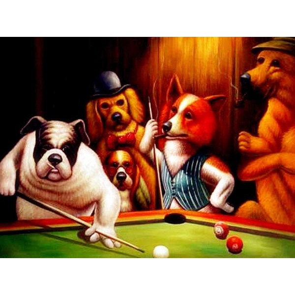 Dogs Playing Billiard - DIY Diamond Painting
