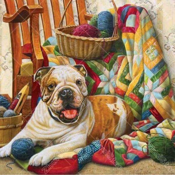 Dog with yarns - DIY Diamond Painting