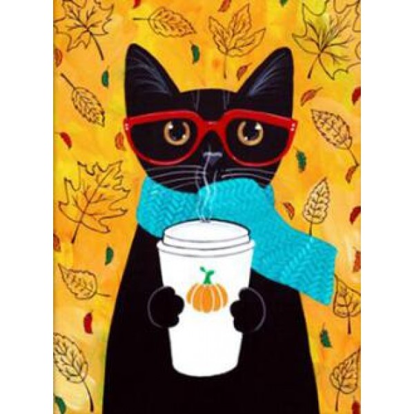 Black Cat with a Hot Latte - DIY Diamond Painting