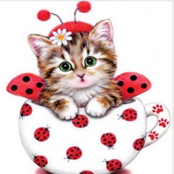 Kitten Bug in a Cup - DIY Diamond Painting