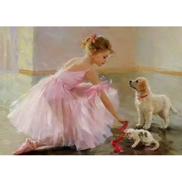 Ballerina with her Pets - DIY Diamond Painting