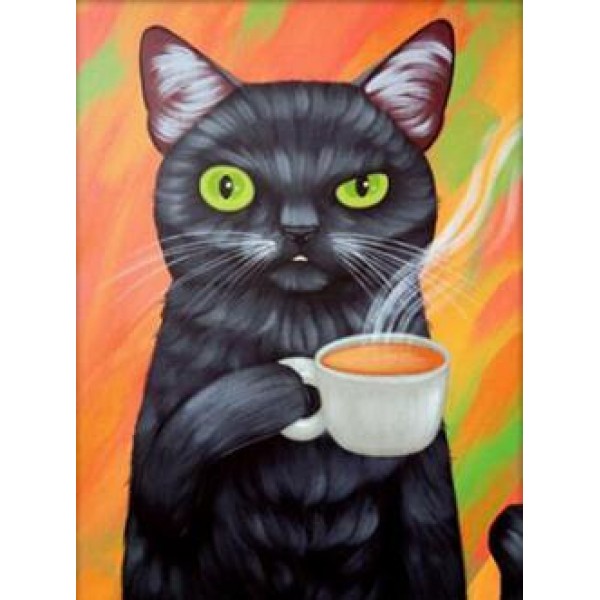 Black Cat with a Coffee - DIY Diamond Painting