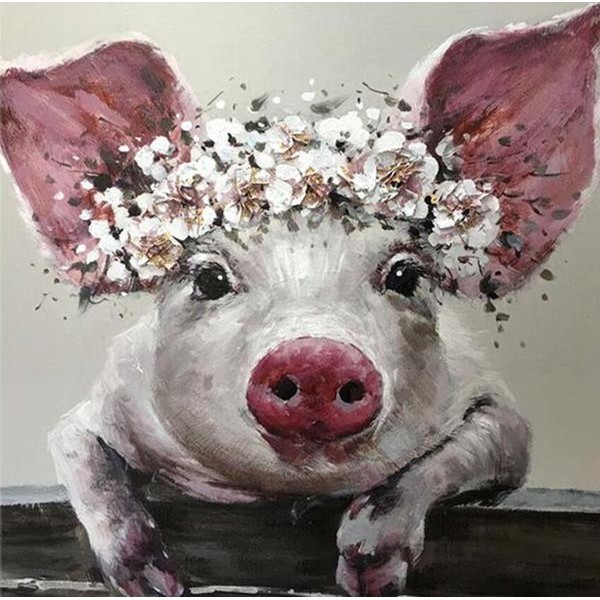Pig with Flower Crown - DIY Diamond Painting