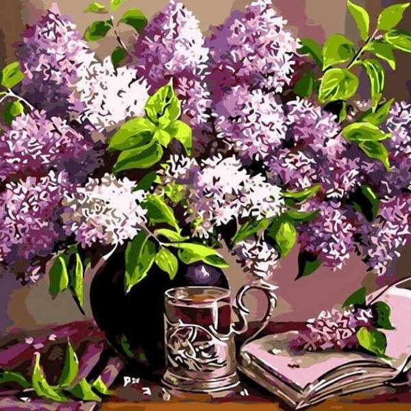 Purple Flowers in a Vase - DIY Painting By Numbers