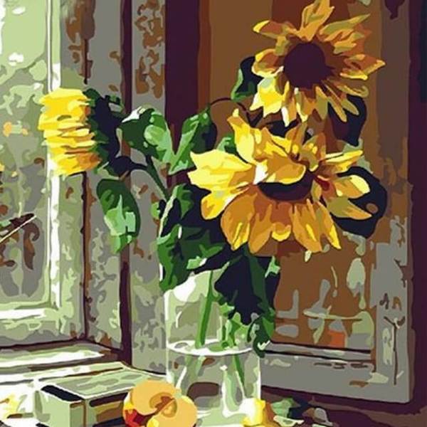 Yellow Flowers By The Window - DIY Painting By Numbers