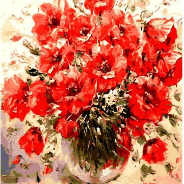 Red Flowers in a Vase - DIY Painting By Numbers