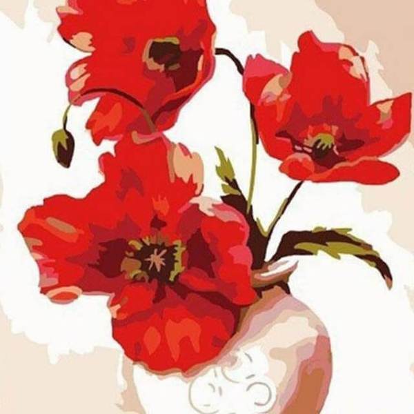 Red Flowers in a Vase - DIY Painting By Numbers