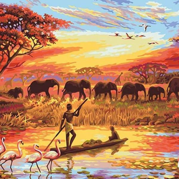 Elephant Sunset Landscape - DIY Painting By Numbers