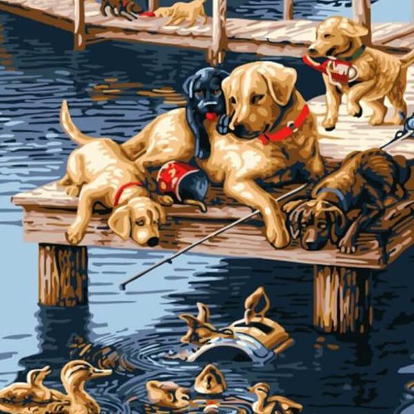 Playing Dogs - DIY Painting By Numbers
