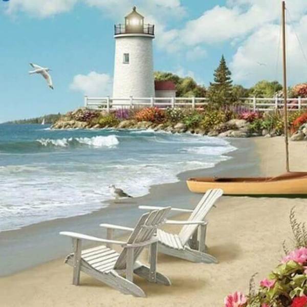Beach View with Lighthouse - DIY Diamond Painting