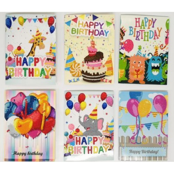 Birthday Set #3 (6pcs) - DIY Diamond Painting Greeting Cards