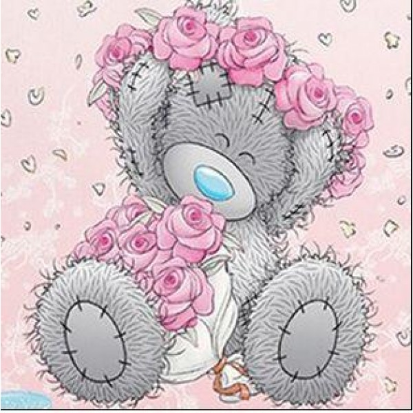 Teddy bear in a Flower Head Dress - DIY Diamond Painting