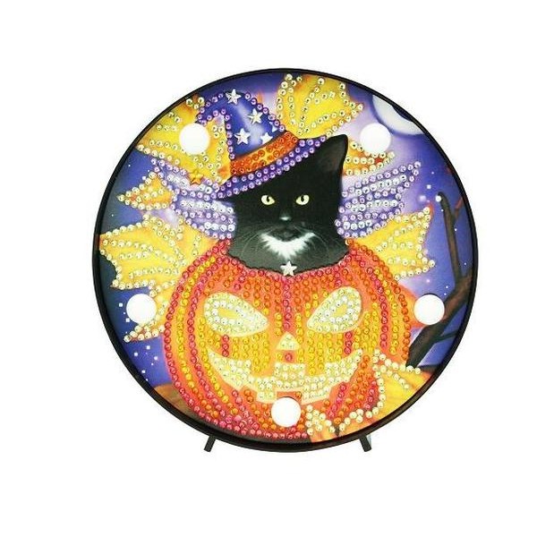 Halloween Pumpkin and Cat - DIY Diamond Painting LED Lamp