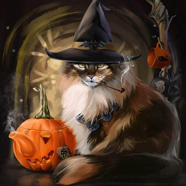 Halloween Cat Smoking - DIY Diamond Painting