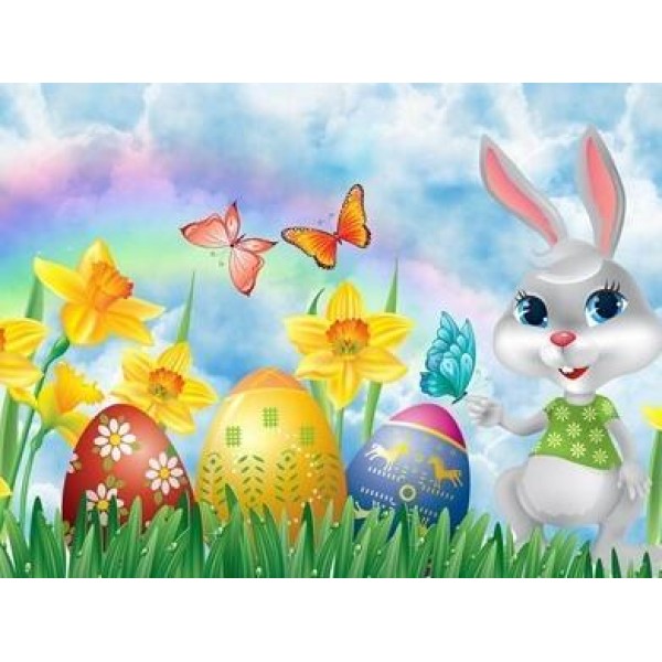 Rabbit with Easter Eggs in the Yard - DIY Diamond Painting