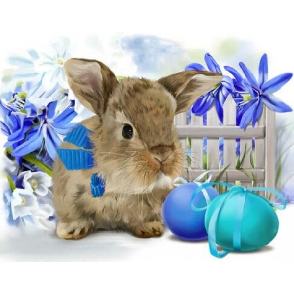Easter Bunny with Blue Eggs - DIY Diamond Painting