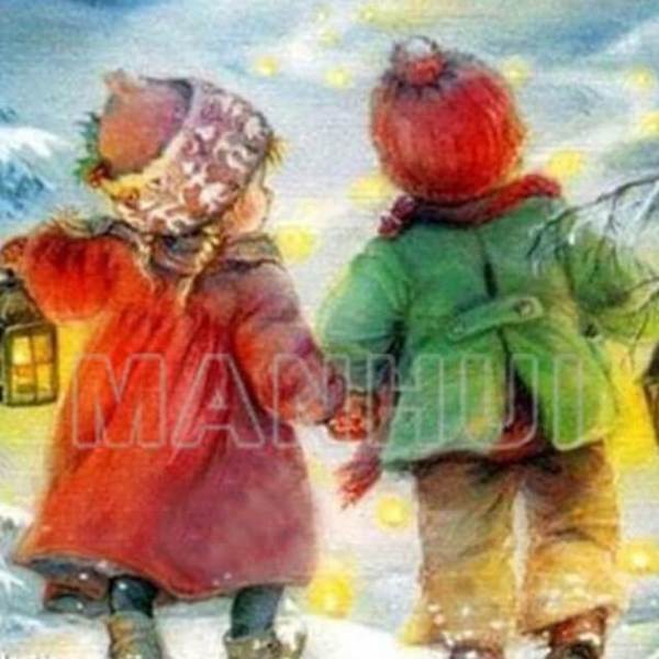 Kids Walking in the Snow - DIY Diamond  Painting