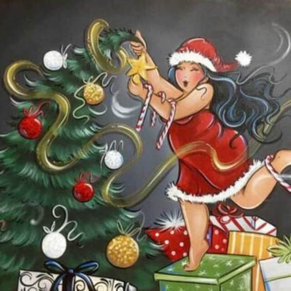Girl with Christmas Tree  - DIY Diamond Painting
