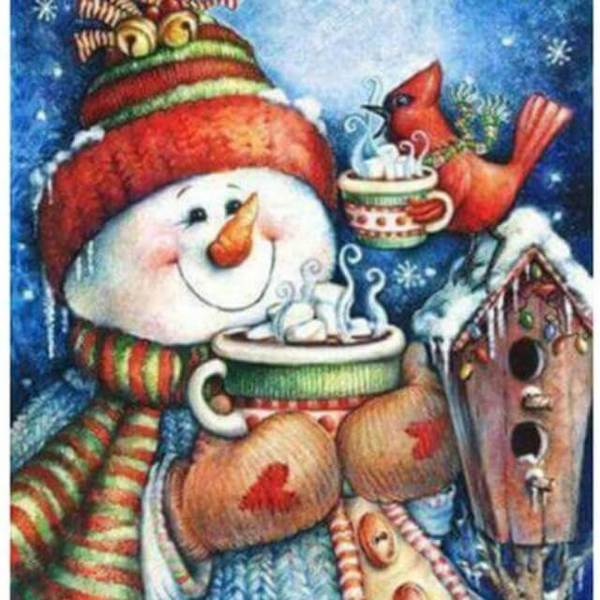 Snowman drinking hot choco - DIY Diamond Painting