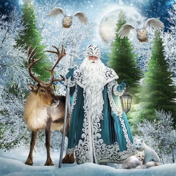 White Santa in the Forest - DIY Diamond Painting