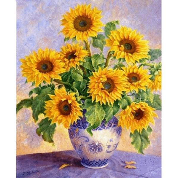 Sunflower in a Blue Vase - DIY Diamond  Painting