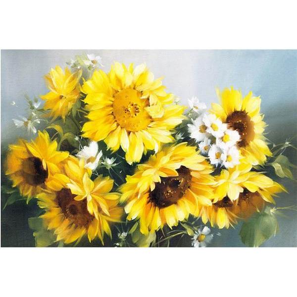 Sunflower and white flower - DIY Diamond  Painting