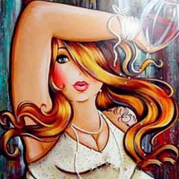 Girl with a Glass Wine - DIY Diamond Painting