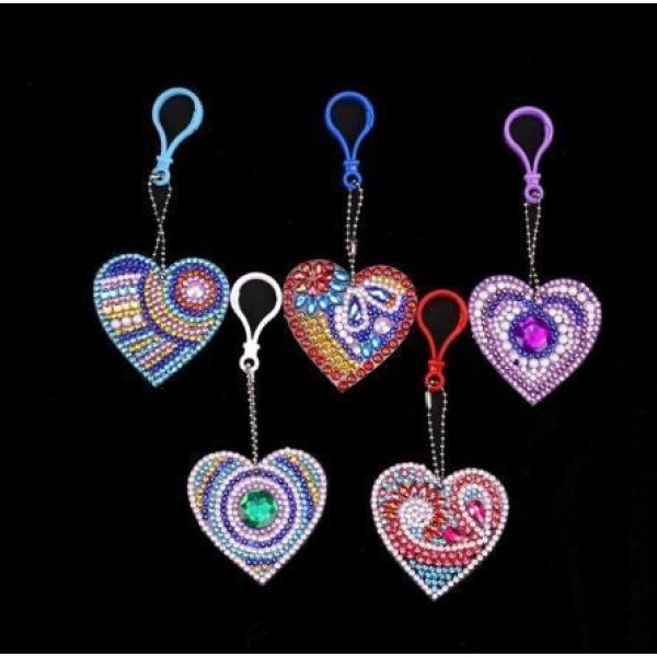 Doodle Heart (5pcs) - DIY Diamond Painting Keychain