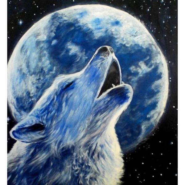 Wolf howls at the moon - DIY Diamond  Painting