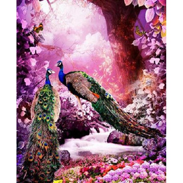 Peacocks in a Flower Bloom - DIY Diamond Painting