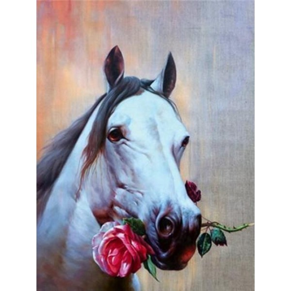 White Horse with a Rose - DIY Diamond Painting
