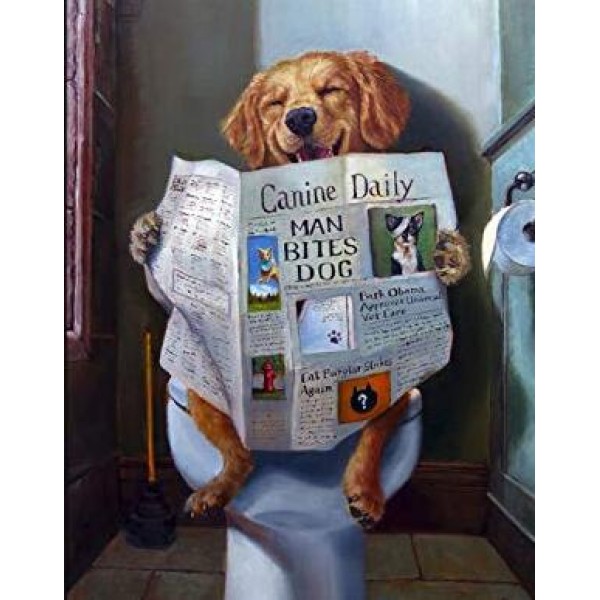 Happy Dog in the Toilet - DIY Diamond Painting