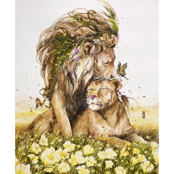 Mother and child lion - DIY Diamond Painting