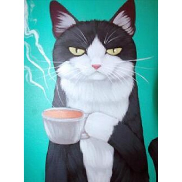 Black Cat with a Cup of Coffee - DIY Diamond Painting
