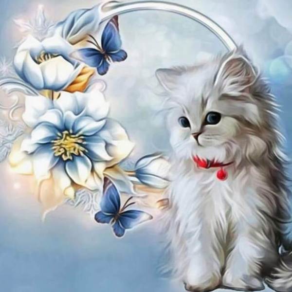 Lovely Kitten and Flower - DIY Diamond Painting